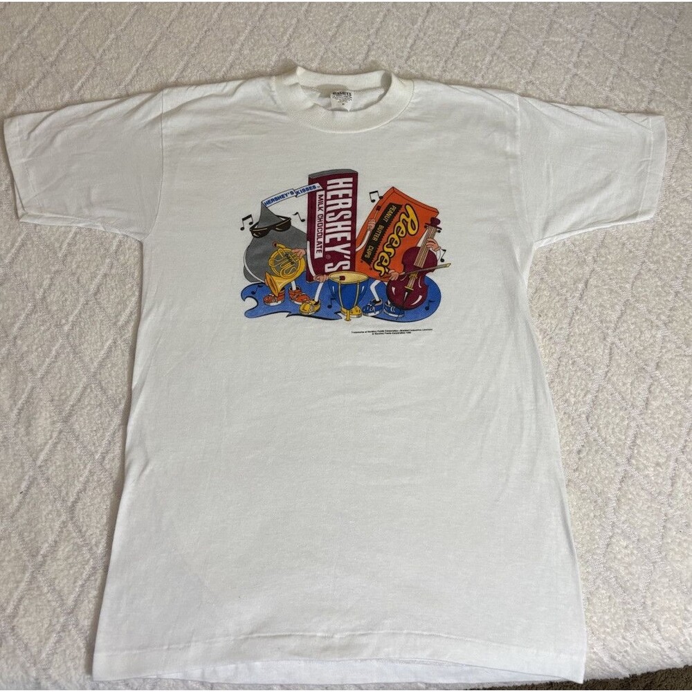 Vintage Hershey Foods 1990 Single Stitch USA Made Graphic White Shirt Size M